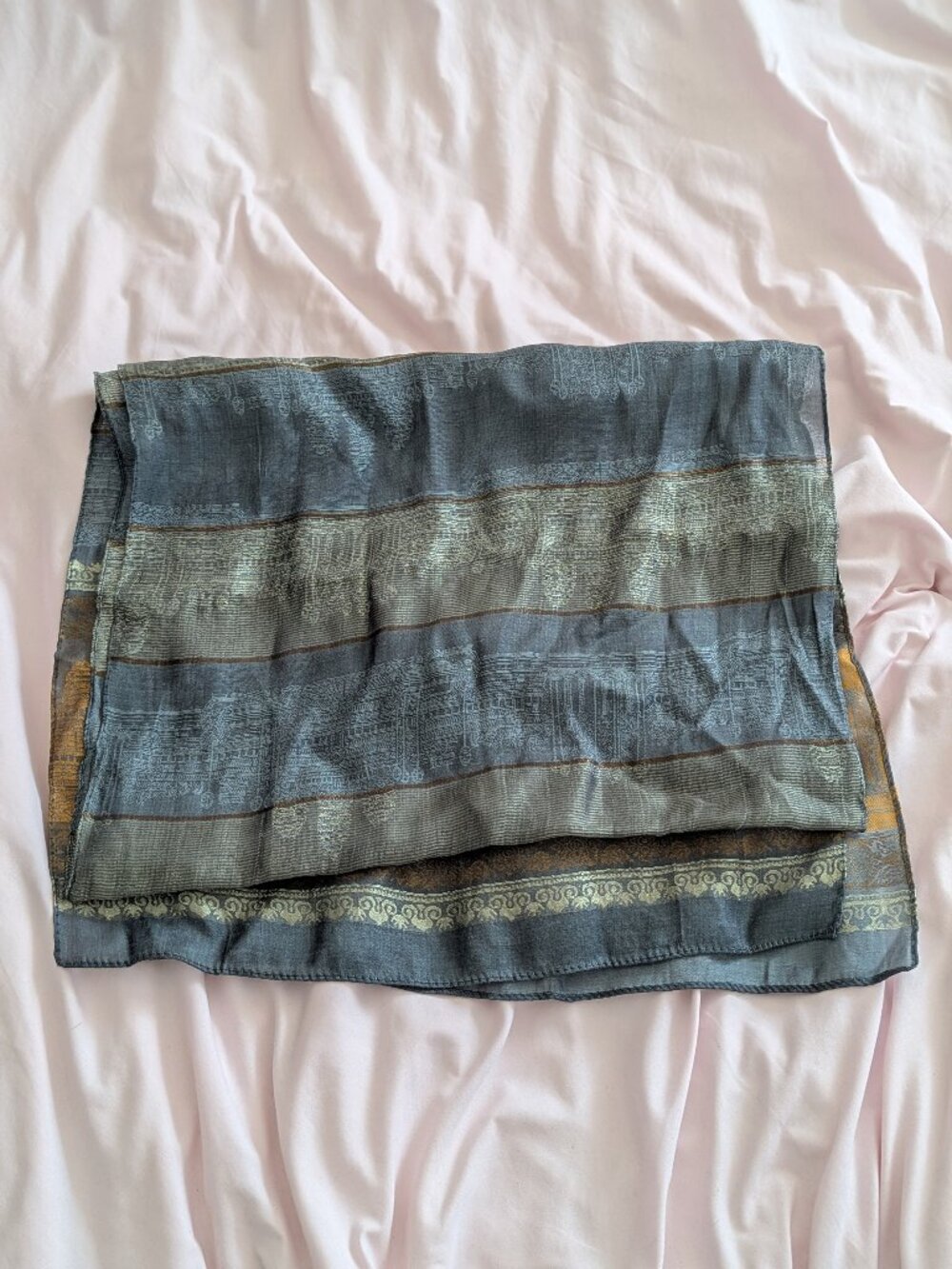 Cambodia Blue Gold Angkor Wat 100% Silk Scarf
